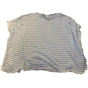 J.Jill M/L Blue & White Striped 100% Linen Fringe-Edge Poncho Top Oversized